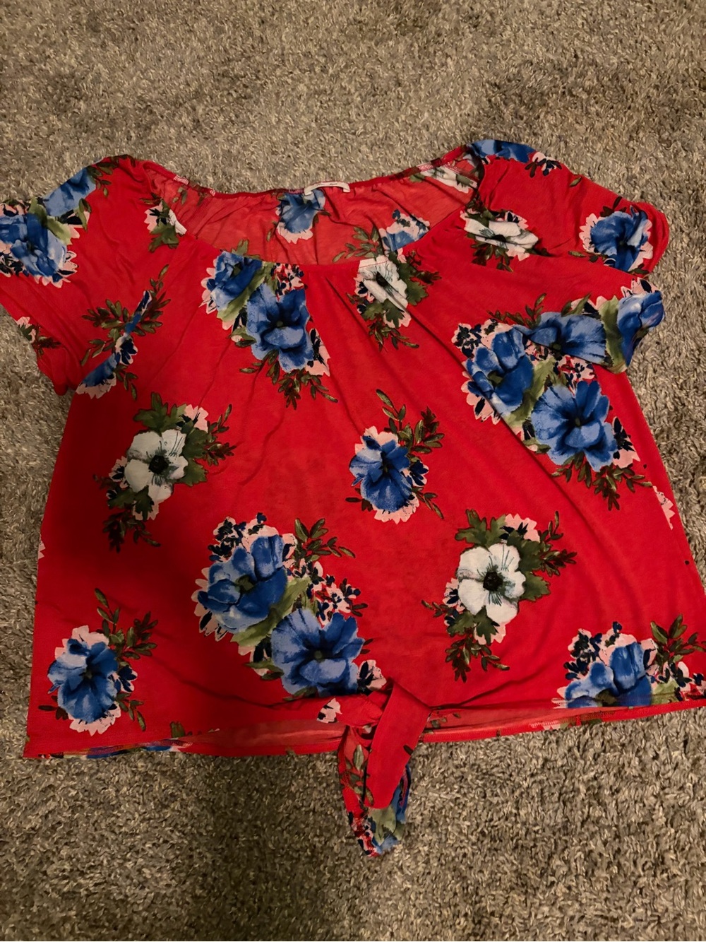 Women’s Red Floral Tie-Front Top